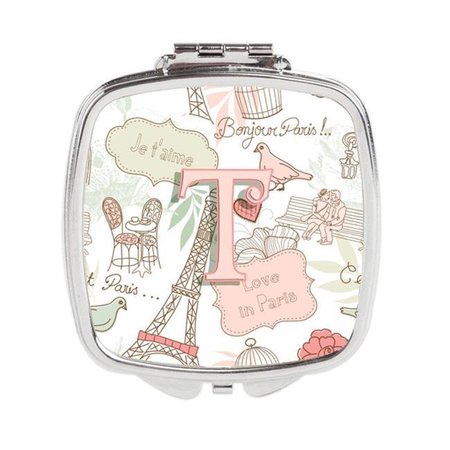 CAROLINES TREASURES Carolines Treasures CJ2002-TSCM Letter T Love in Paris Pink Compact Mirror CJ2002-TSCM